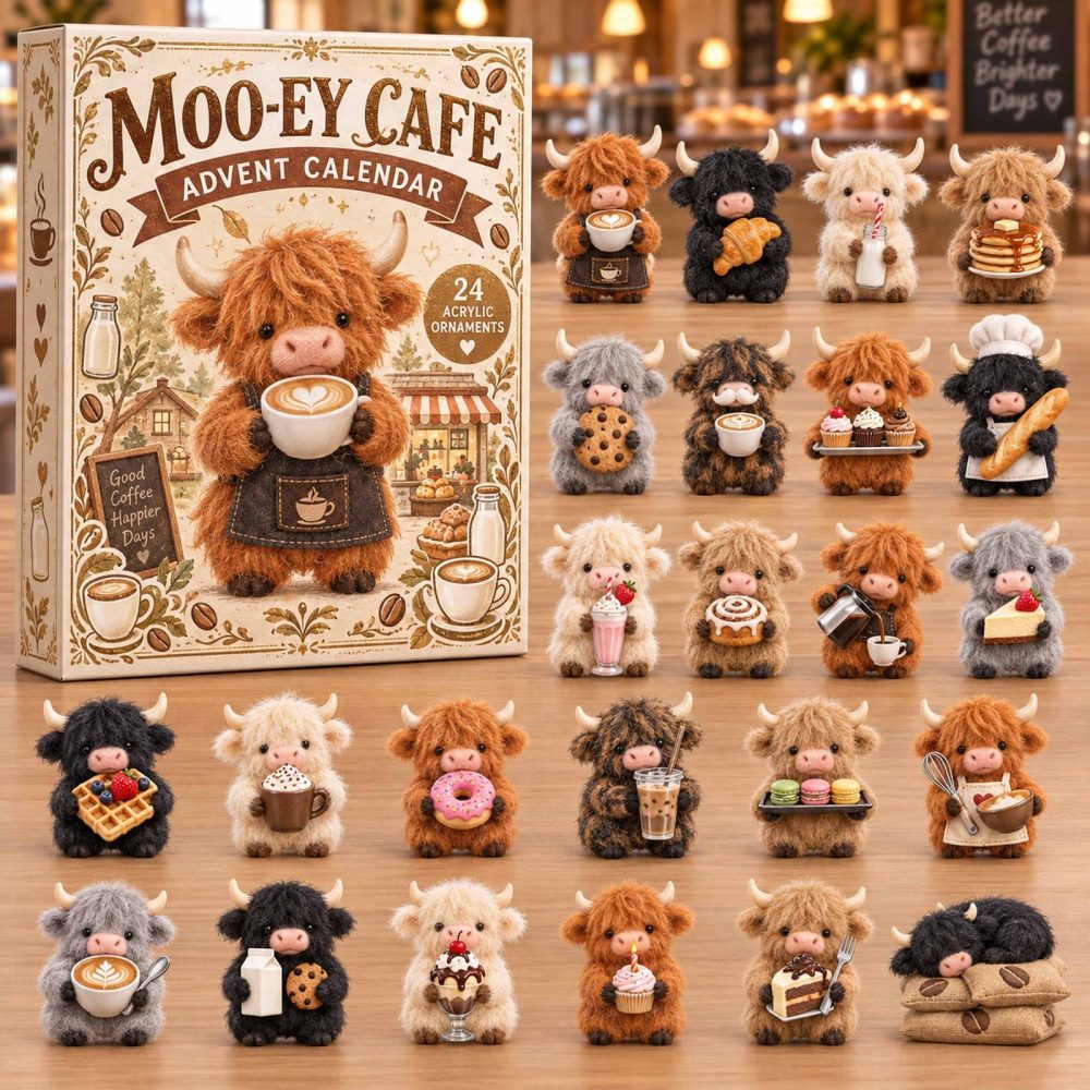 Mooey Cafe 24-Day Acrylic Charm Holiday Countdown — Cute Cow & Cafe-Themed Advent Calendar For Farmhouse Kitchens & Fun Seasonal Gifts