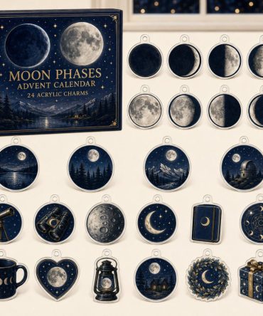 Moon Phases Countdown Collection — 24 Acrylic Lunar Charms, Celestial Advent Gift For Astronomy Fans & Moon Lovers