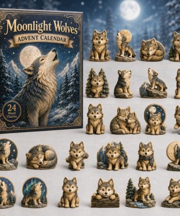 Moonlight Wolves 2026 Advent Calendar — 24-Day Wooden Charm Countdown With Mystical Wolf & Night Sky Collectibles