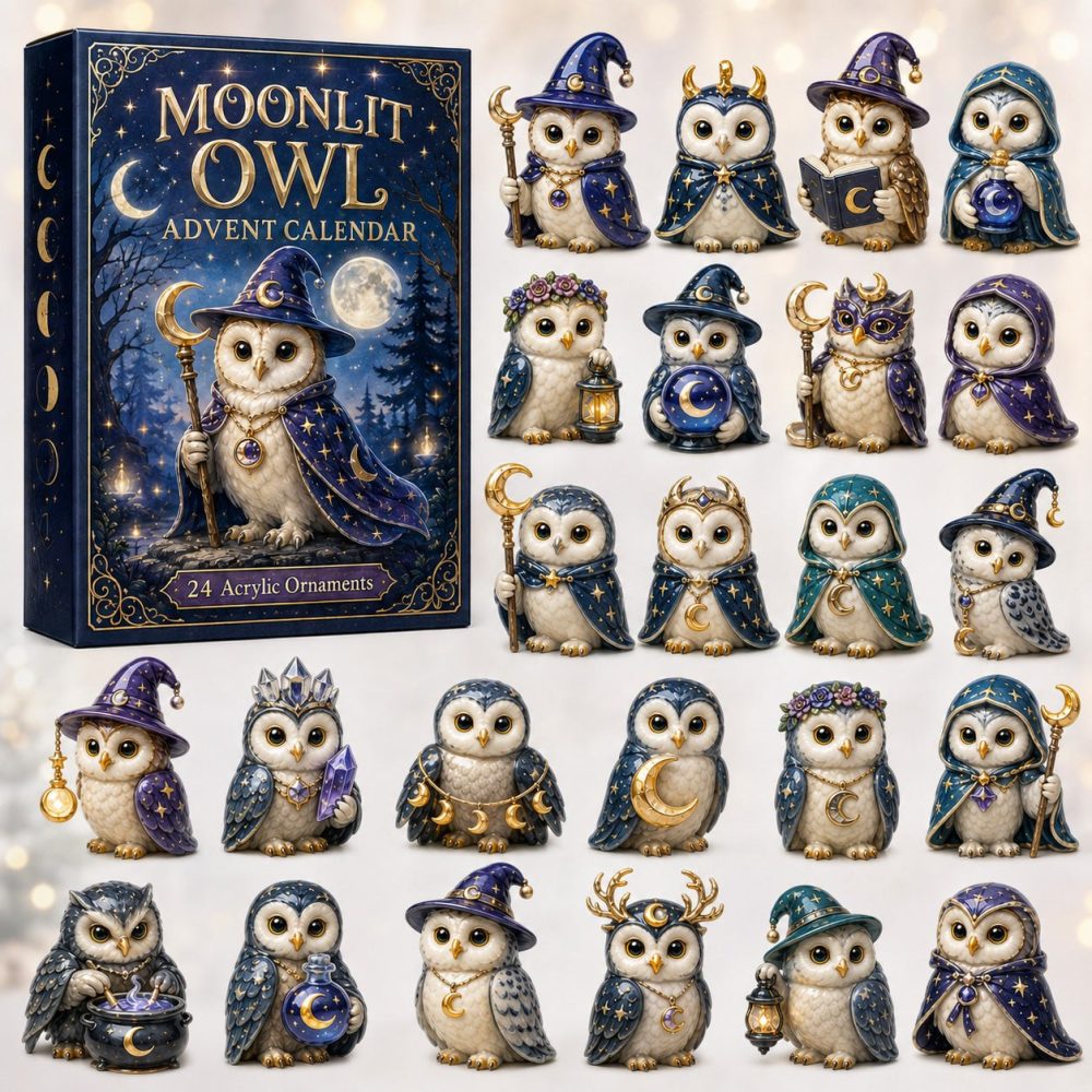 Moonlit Owl 2026 Advent Calendar — 24-Day Nighttime-Themed Countdown With Acrylic Charms, Elegant Fall Décor & Giftable Keepsakes