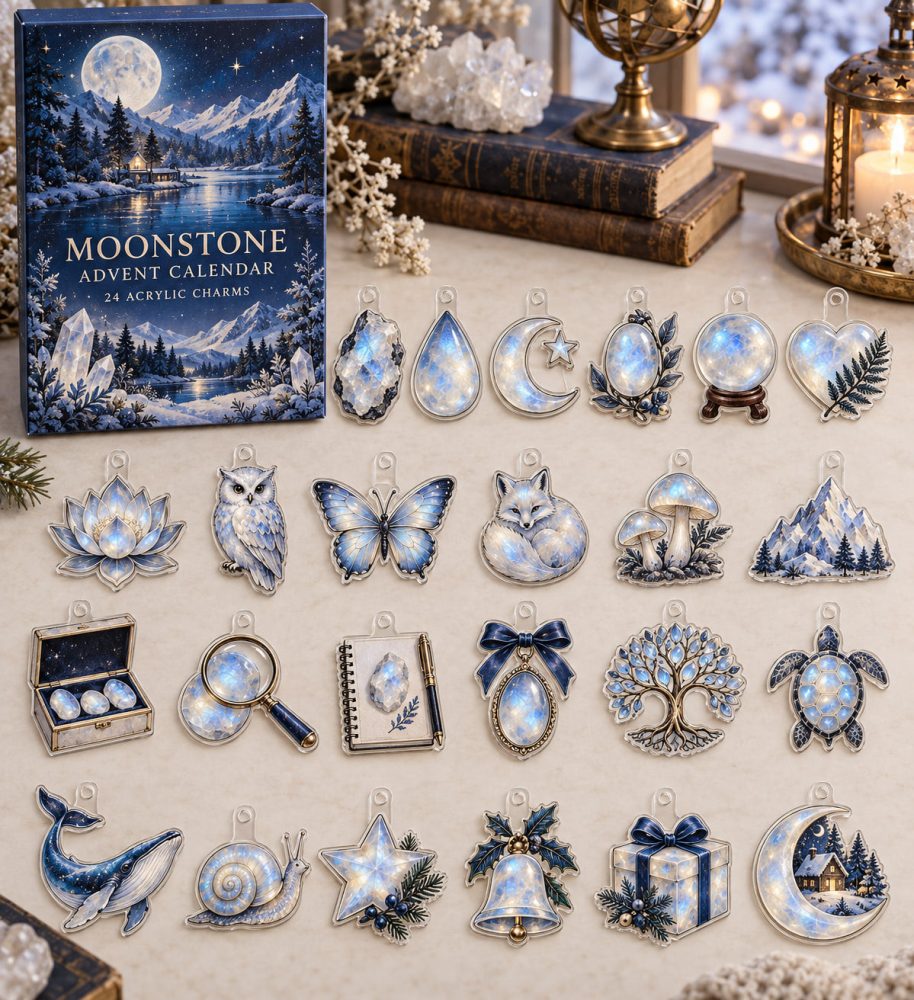 24-Day Moonstone Themed Advent Calendar — Acrylic Mystical Charms Set For Holiday Gifts, Jewelry Making & Crystal Collectors