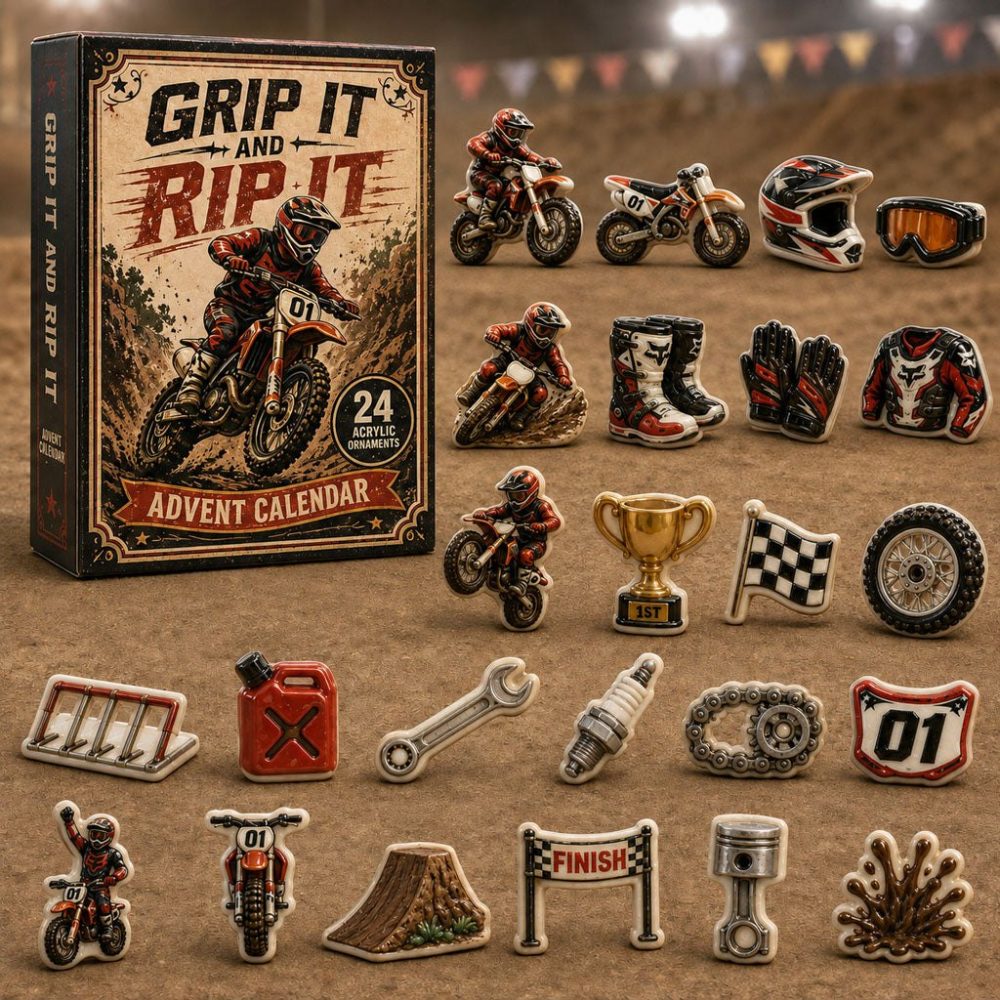 Motocross Action Advent Countdown 2026 - 24 Acrylic Charm Racing Set, Dirt Bike Stunts Theme For Riders & Fans