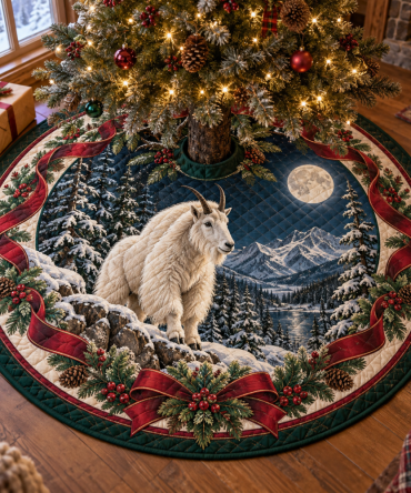 Mountain Goat Heritage Quilted Christmas Tree Skirt — 48" Round Premium Holiday Decor, Plush Lining, Machine-Washable, Gift-Ready