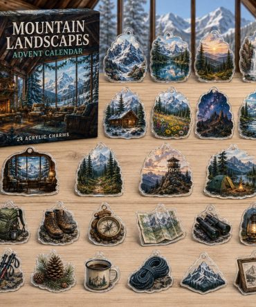 24-Day Mountain Landscapes Charm Countdown — Acrylic Peaks, Trails & Cabin Mini Charms For Hikers, Outdoor Gift Set