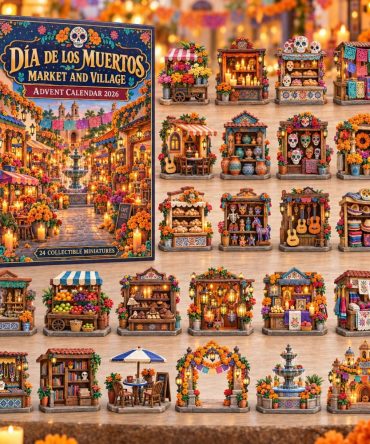 Festive Muertos Market 24-Door Countdown Calendar With Acrylic Keepsake Charms — Vibrant Holiday Decor & Gift For Families