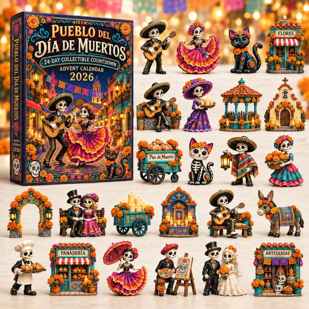 Day Of The Dead Muertos Village 24-Door Holiday Countdown With Premium Acrylic Charms — Collectible Decor & Gift