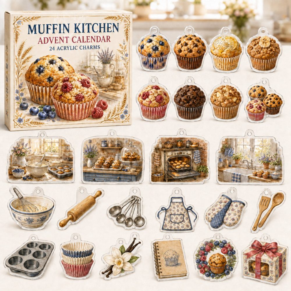 24-Day Muffin Baking Charm Countdown — Acrylic Bakery Mini Charms For Home Bakers, Holiday Gift & Kitchen Decor