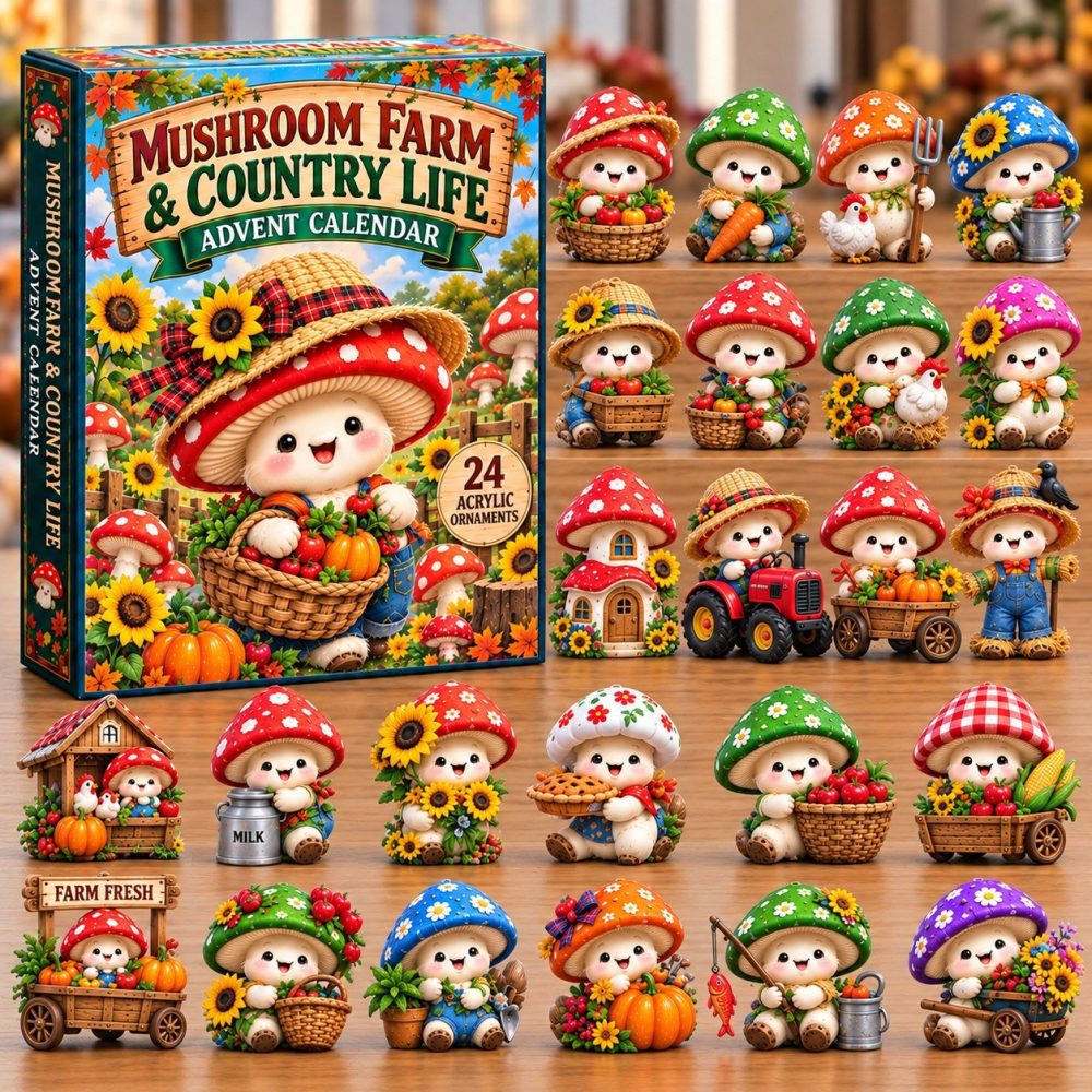 Mushroom Country Life Advent Calendar 2026 — 24-Day Rustic Countdown With Acrylic Farm & Fungi Charms, Cozy Cottage Holiday Gift