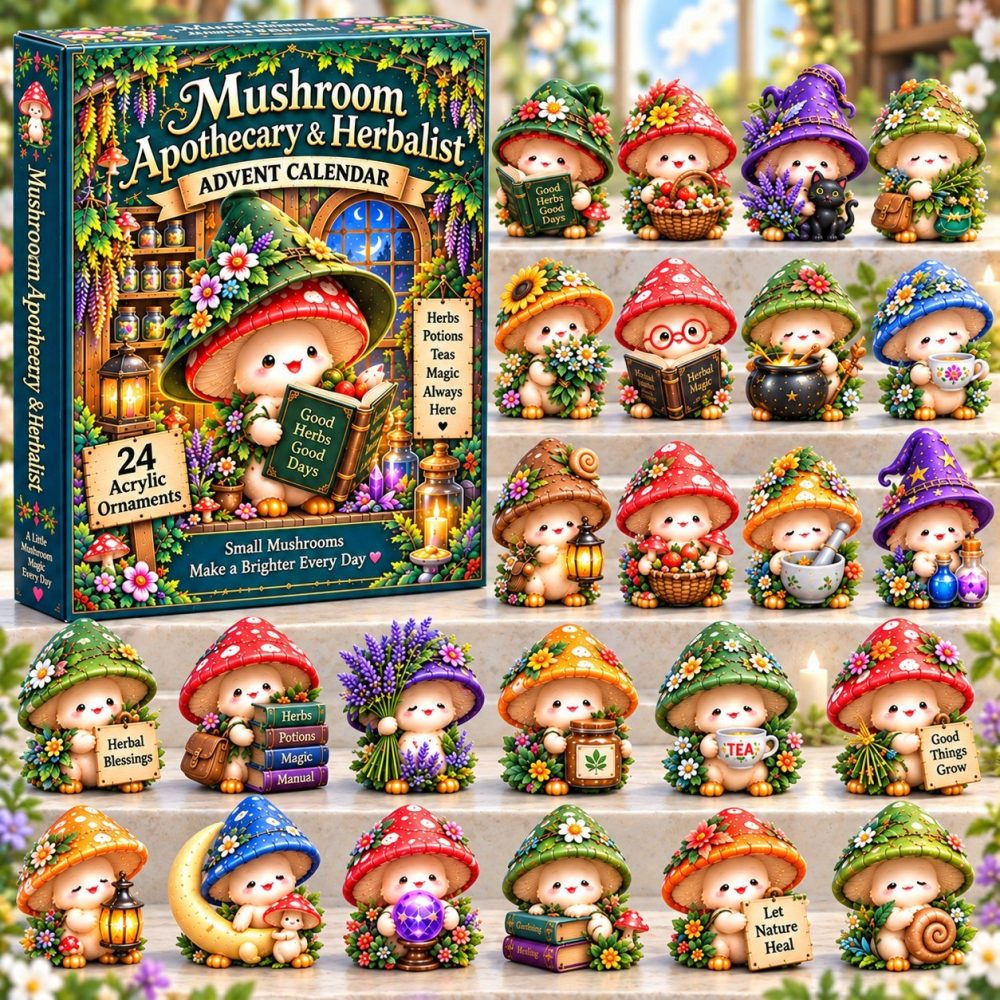 Mushroom Herbalist Advent Calendar 2026 — 24-Day Forager Countdown With Botanical Acrylic Mushroom Charms, Naturalist Holiday Gift