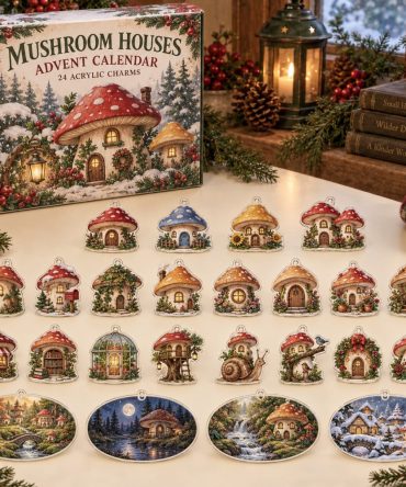 Adorable 24-Day Mushroom Houses Charm Countdown — 24 Acrylic Mini House Ornaments For Fairy Gardens, Holiday Decor & Crafting Gifts
