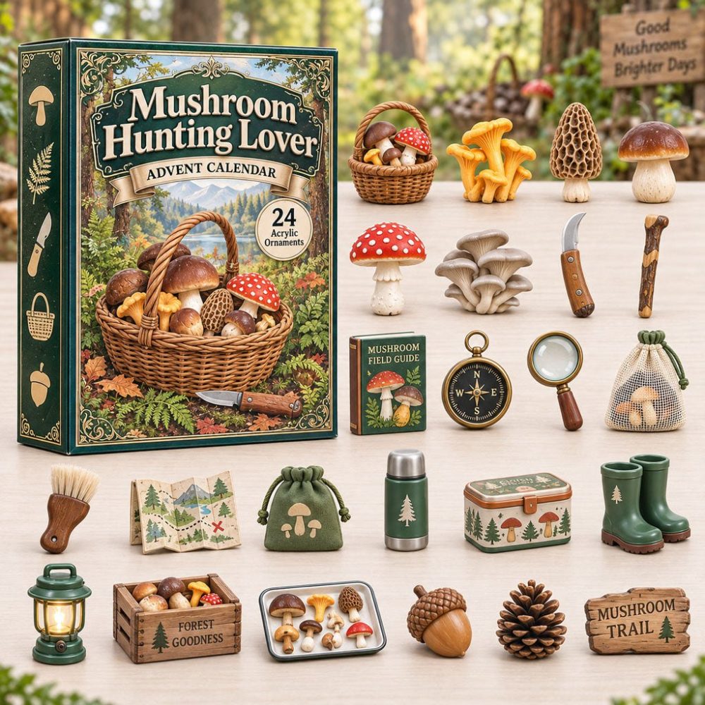 2026 Mushroom Hunting Advent Countdown - 24-Day For Foragers With Detailed Acrylic Charms, Unique Gift For Fungi Fans & Nature Lovers
