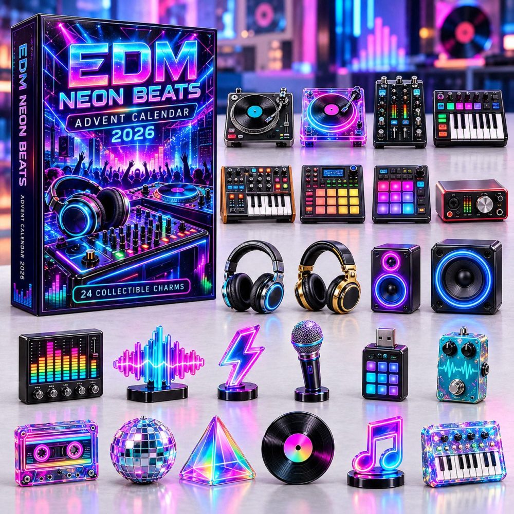 Edm Neon Beats 2026 Advent Calendar — 24 Neon Music Acrylic Charms, Raver Gift, Festival Vibes Countdown For Djs