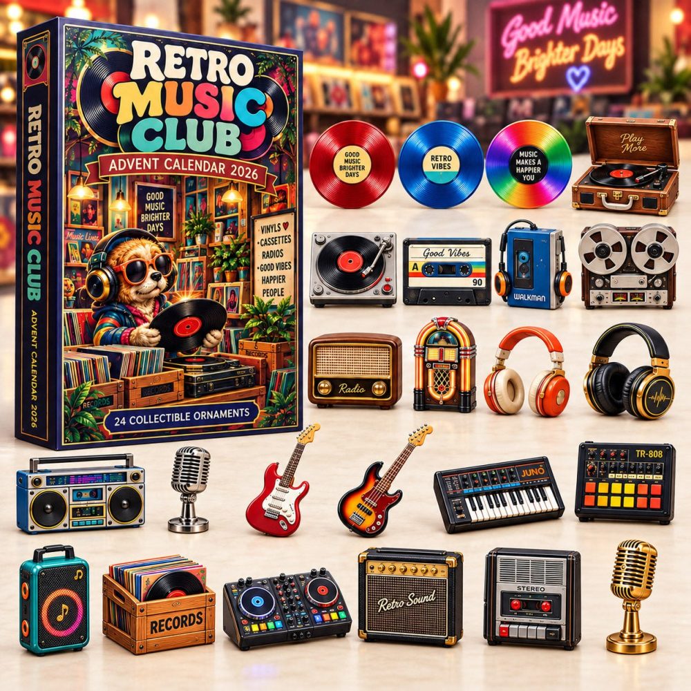 Retro Music Club 2026 Advent Countdown — 24 Music-Themed Acrylic Charms, Vintage Band & Record Lover Gift