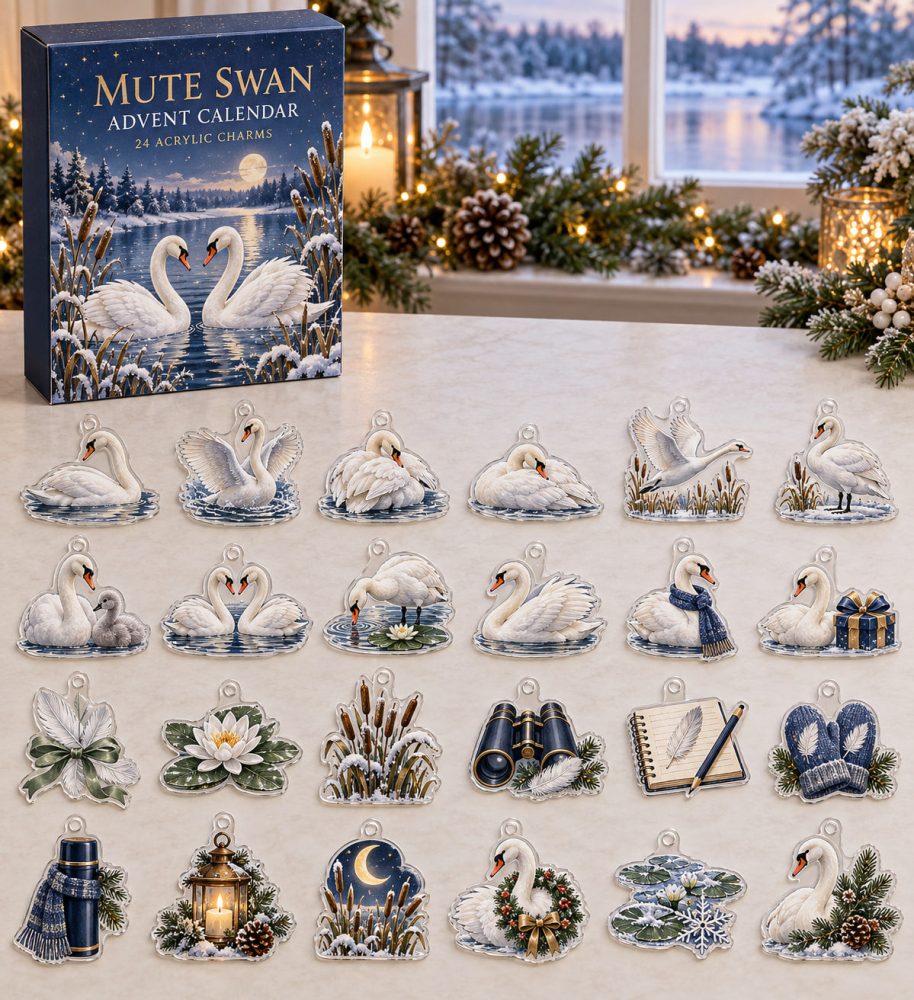 Elegant Mute Swan Holiday Countdown - 24-Day Acrylic Charms Collection, Collectible Bird Ornament & Gift