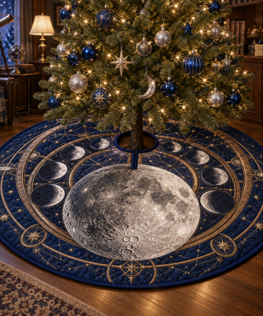 Moon Phase Armillary Tree Skirt — Astronomical-Inspired Design With Armillary Motifs, Luxe Textiles, Stately Holiday Base For Classic Interiors