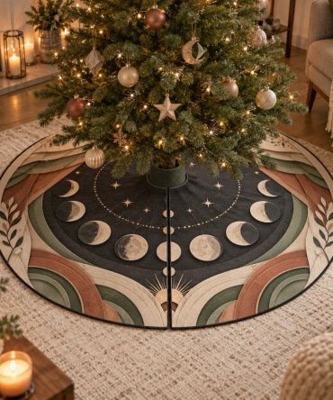 Moon Phase Apartment Gallery Tree Skirt — Space-Smart Lunar Design For Urban Living, Sleek Profile, Easy Storage & Modern Holiday Style
