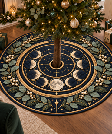 Moon Phase Host Gift Tree Skirt — Elegant Lunar Design For Entertaining, Premium Fabric, Ready-To-Gift Holiday Accent For Hosts & Guests