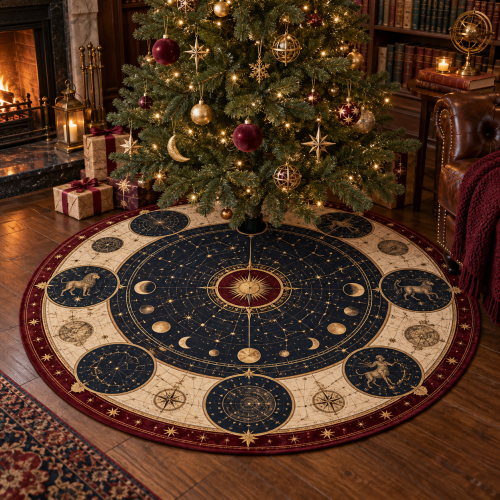 Reading Nook Constellation Tree Skirt — Cozy Celestial Accent For Small Spaces, Soft Touch Fabric, Perfect For Book-Lover Holiday Corners