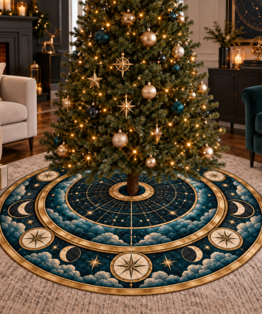 Living Room Constellation Tree Skirt — Statement Star Map Accents, Plush Velvet, Wide Coverage For Family-Focused Holiday Displays