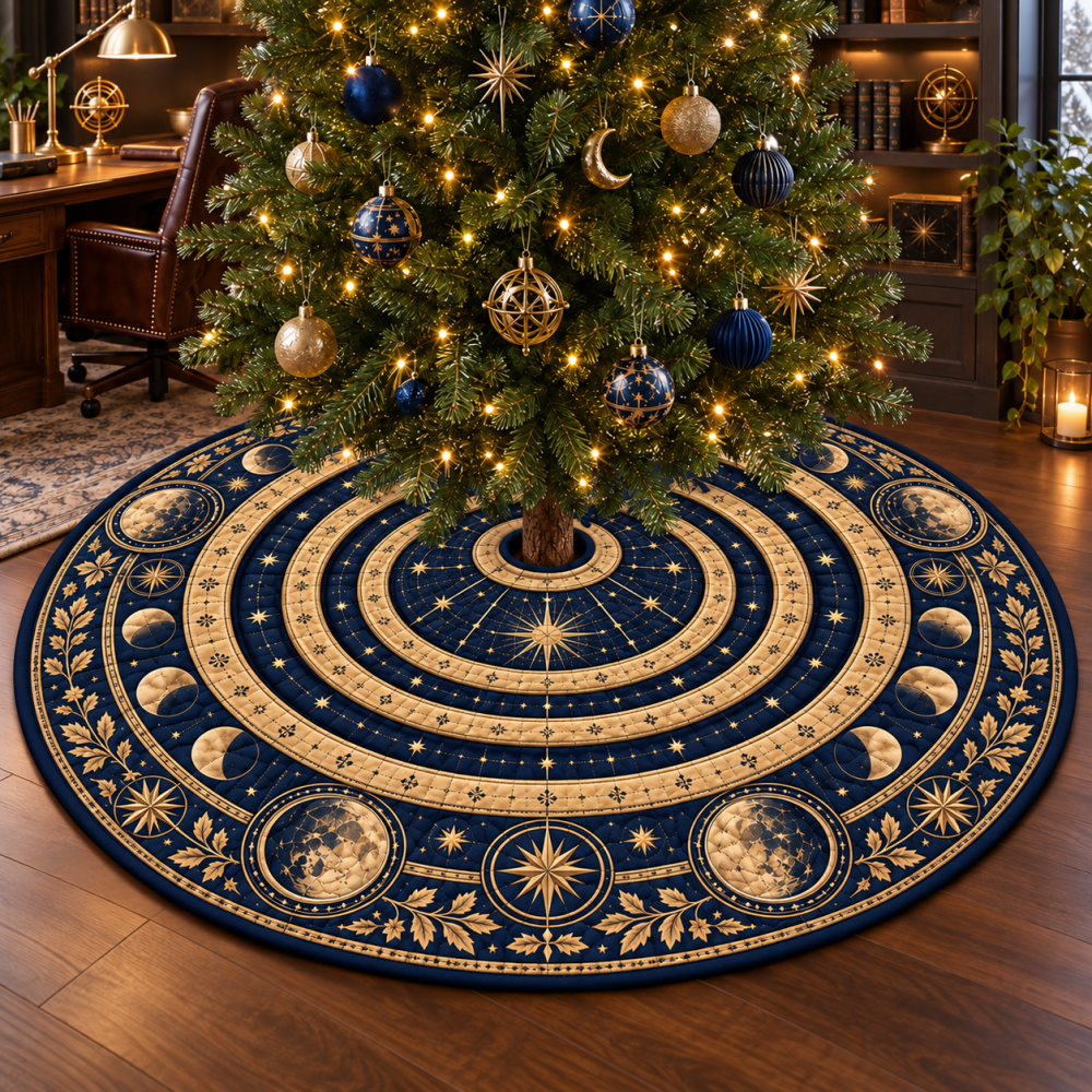 Home Office Constellation Tree Skirt — Professional Holiday Décor With Subtle Star Map Print, Low-Profile Fit For Workspaces & Studios