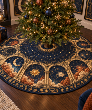 Gallery-Style Constellation Tree Skirt — Modern Star Chart Design, Luxe Fabric, Smooth Lay, Perfect For Curated Living Room Holiday Displays