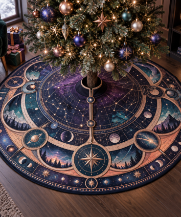 Elegant Constellation Holiday Tree Skirt — Star Map Velvet Holiday Décor, Extra-Wide Fit, Machine-Washable & Gift-Ready For Large Trees