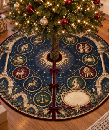 Custom Zodiac Name Christmas Tree Skirt — Personalized Astrological Holiday Skirt With Name Or Initial, Perfect Unique Gift For Astrology Lovers