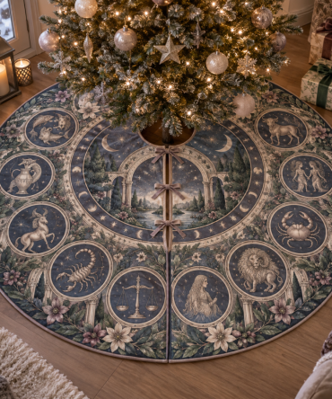 Zodiac Quiet Corner Christmas Tree Skirt — Subtle Astrological Design For Cozy Nooks, Soft Plush Base To Complete Intimate Holiday Spaces