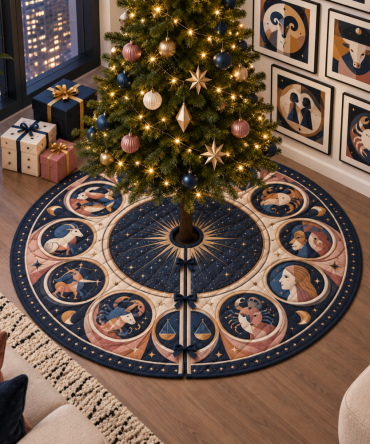 Modern Zodiac Apartment Gallery Christmas Tree Skirt — Stylish Astrological Base For Small Spaces, Gallery-Ready Holiday Accent With Sleek Design
