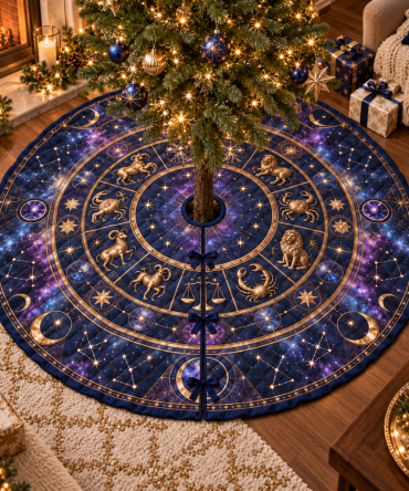 Zodiac Host Thank-You Christmas Tree Skirt — Astrology-Themed Holiday Skirt For Entertaining, Thoughtful Host Gift With Elegant Horoscope Motifs