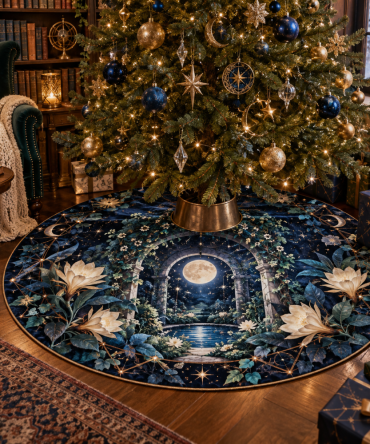 Premium Celestial Botanical Garden Holiday Tree Skirt — Round Plush Base With Stars & Florals, Ideal For Festive Home Décor, Easy Care Finish