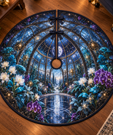 Luxury Celestial Garden Christmas Tree Skirt For Home Workspace — Plush Velvet Round Skirt, Star & Floral Holiday Décor, Machine-Washable