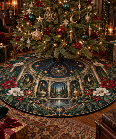 Collector Celestial Garden Tree Skirt — Limited-Edition Botanical & Moon Motif Velvet Mat For Curated Displays