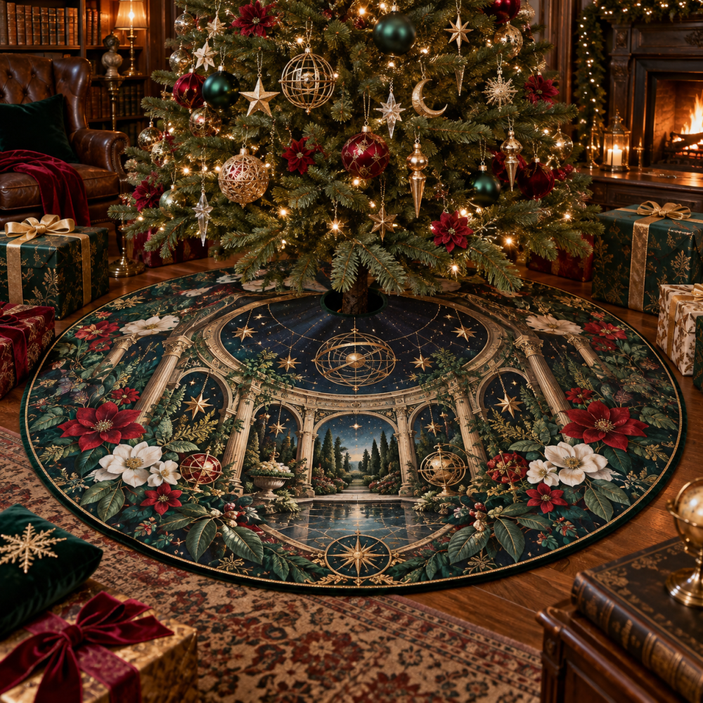 Collector Celestial Garden Tree Skirt — Limited-Edition Botanical & Moon Motif Velvet Mat For Curated Displays