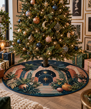 Gallery-Style Celestial Gallery Apartment Tree Skirt — Modern Velvet Display Mat, Curated Holiday Accent For Small Spaces