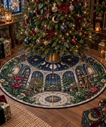 Hobby Studio Celestial Garden Tree Skirt — Durable Craft Room Holiday Mat, Stain-Resistant Velvet, Creative Decor