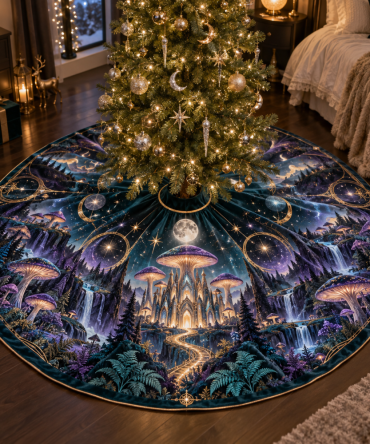 Serene Bedroom Celestial Mushroom Tree Skirt — Soft Velvet Mat For Intimate Holiday Settings, Sleep-Friendly Palette