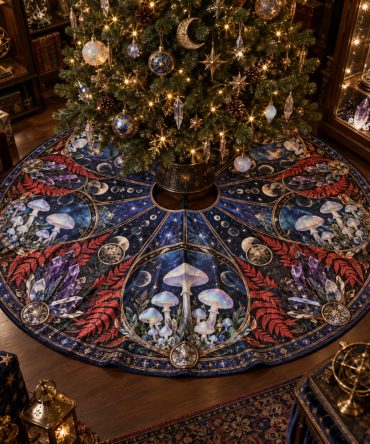 Collector’S Edition Celestial Mushroom Tree Skirt — Premium Felt & Velvet Hybrid, Museum-Quality Holiday Display