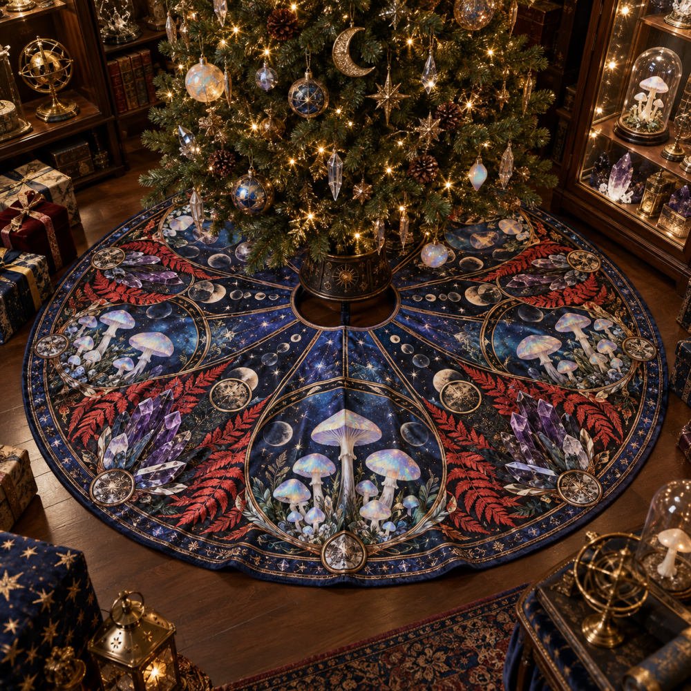 Collector’S Edition Celestial Mushroom Tree Skirt — Premium Felt & Velvet Hybrid, Museum-Quality Holiday Display