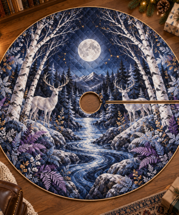 Classic Moonlit White Stag Christmas Tree Skirt — Timeless Holiday Foundation With Elegant Stag Silhouette & Neutral Palette