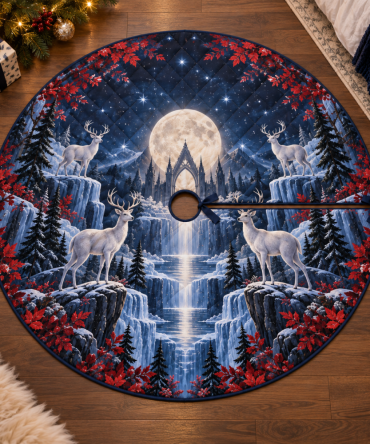 Moonlit White Stag Bedroom Tree Skirt — Soft, Serene Holiday Base With Classic Stag Motif For Intimate Seasonal Styling