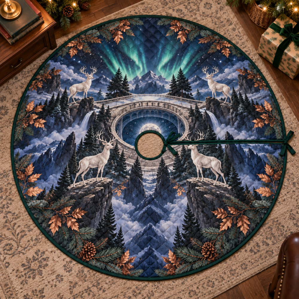 Moonlit White Stag Home Office Tree Skirt — Refined Seasonal Accent For Workspaces With Elegant Stag Silhouette & Easy Care