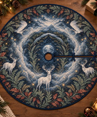 Moonlit White Stag Quiet Corner Tree Skirt — Serene Holiday Accent For Small Nooks & Cozy Corners With Elegant Stag Design