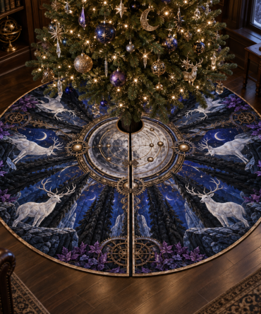 Collector’S Edition Moonlit White Stag Tree Skirt — Premium Holiday Base With Detailed Stag Motif For Curated Seasonal Displays