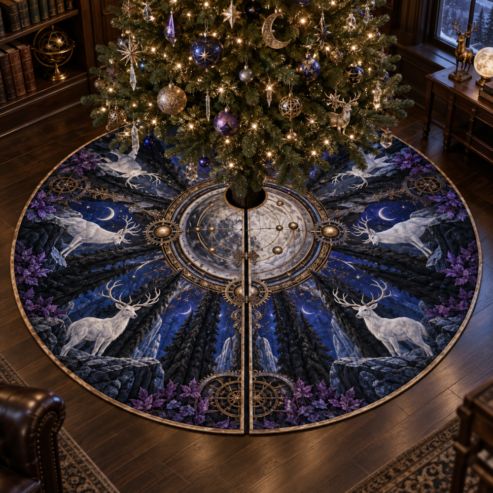 Collector’S Edition Moonlit White Stag Tree Skirt — Premium Holiday Base With Detailed Stag Motif For Curated Seasonal Displays