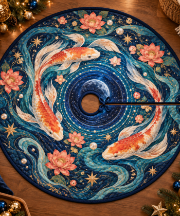 Whimsical Celestial Koi Tree Skirt For Reading Nook — Soft, Space-Saving Holiday Accent With Artistic Koi & Star Details