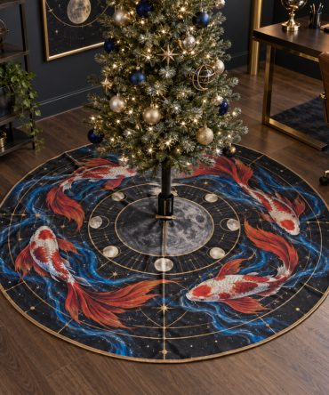 Elegant Celestial Koi Holiday Tree Skirt For Home Office — Plush Seasonal Decor, Easy-Care & Gift-Ready Accent For Small Trees