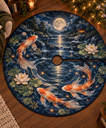 Tranquil Celestial Koi Christmas Tree Skirt - Soft Holiday Base For Quiet Corners, Minimalist Spaces & Mindful Décor