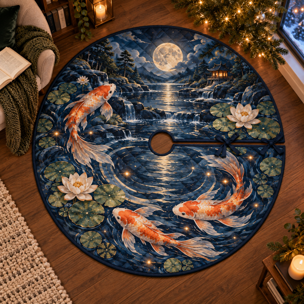 Tranquil Celestial Koi Christmas Tree Skirt - Soft Holiday Base For Quiet Corners, Minimalist Spaces & Mindful Décor