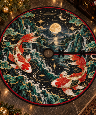 Collector Edition Celestial Koi Christmas Tree Skirt - Limited Run Holiday Keepsake, Premium Materials & Display-Worthy Design